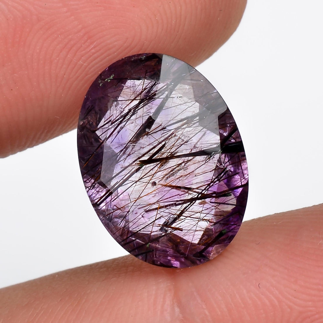 amethyst with cacoxenite natural quartz oval shape faceted loose gemstone