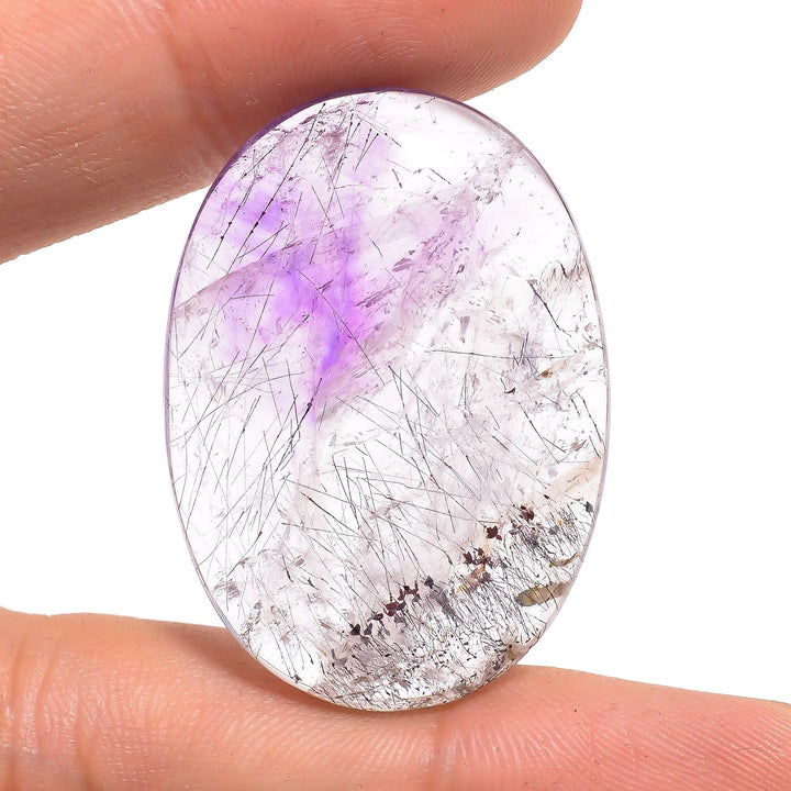amethyst with many natural inclusion oval shape cabochon loose gemstone