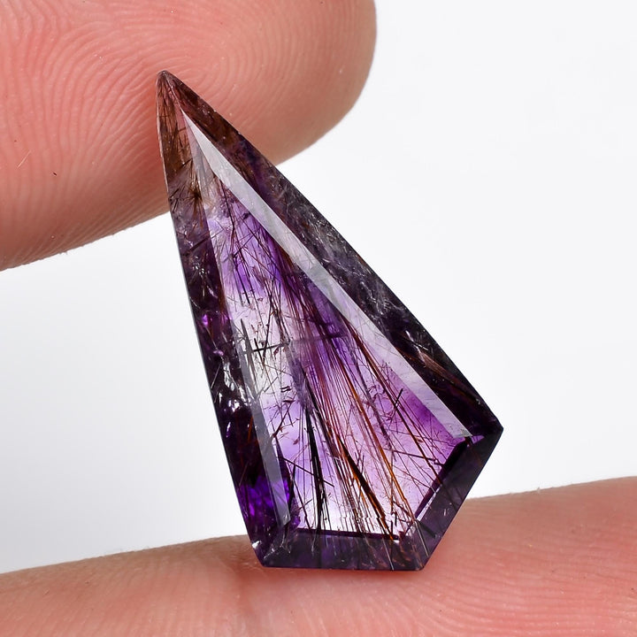 amethyst with cacoxenite natural quartz shield shape cut stone loose gemstone