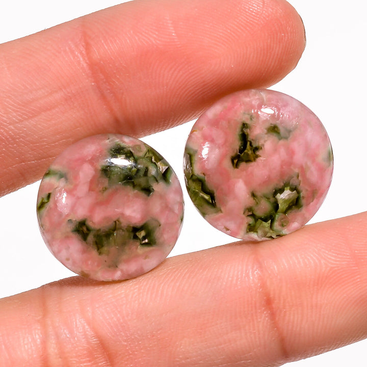 green pink tourmaline bio color round shape cabochon natural loose gemstone pair