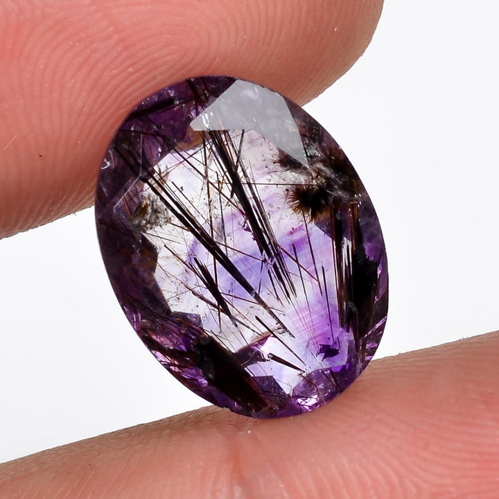 amethyst with cacoxenite natural quartz oval shape cut stone loose gemstone