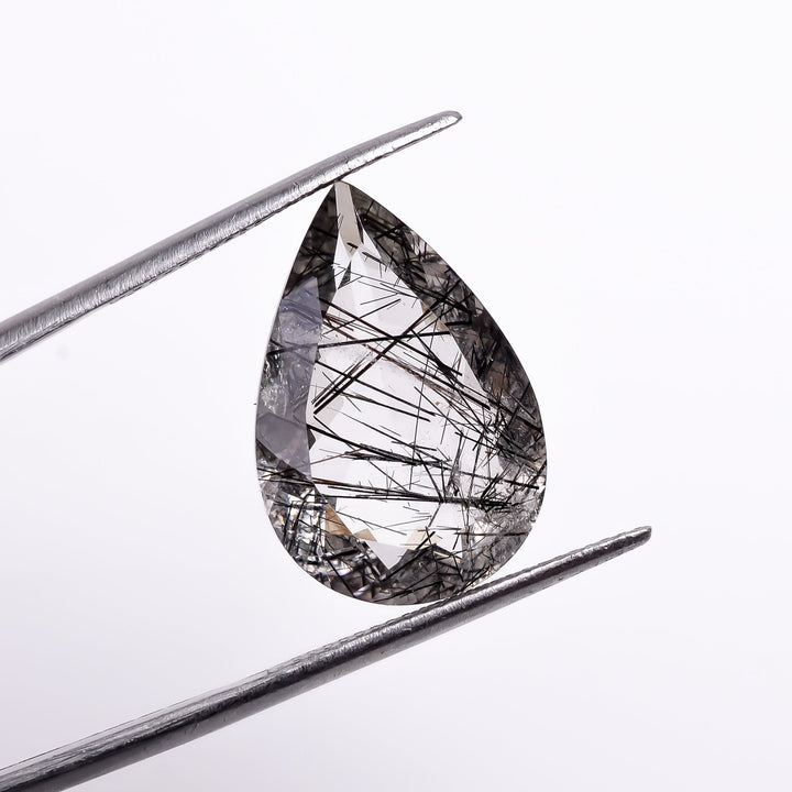 black rutile natural quartz pear shape cut stone loose gemstone