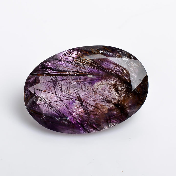 amethyst with cacoxenite natural quartz oval shape cut stone loose gemstone