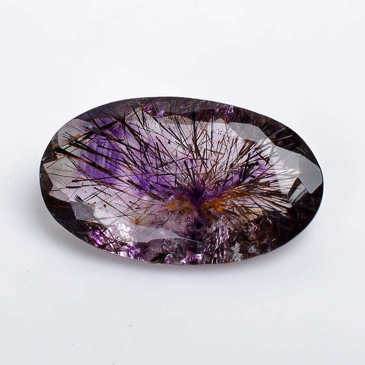 amethyst with cacoxenite natural quartz oval shape cut stone loose gemstone