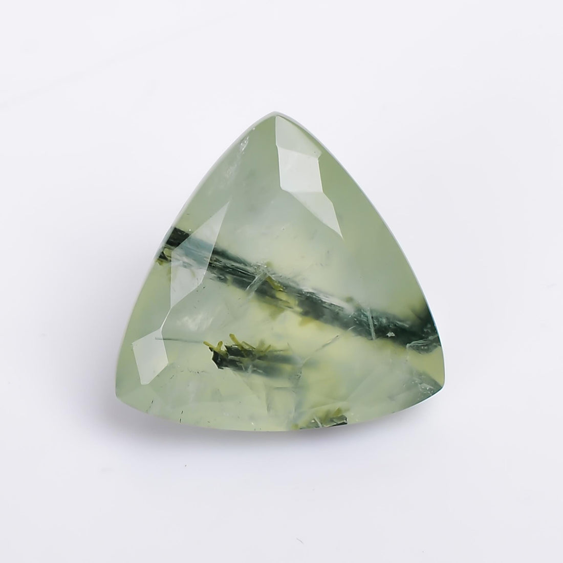 prehnite with epidote natural trillion shape cut stone loose gemstone