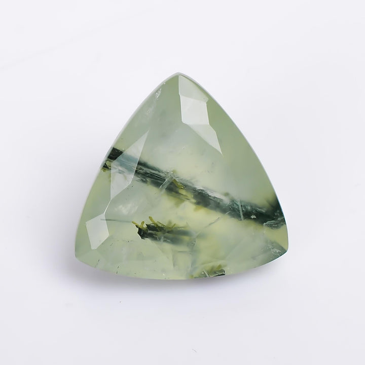 prehnite with epidote natural trillion shape cut stone loose gemstone