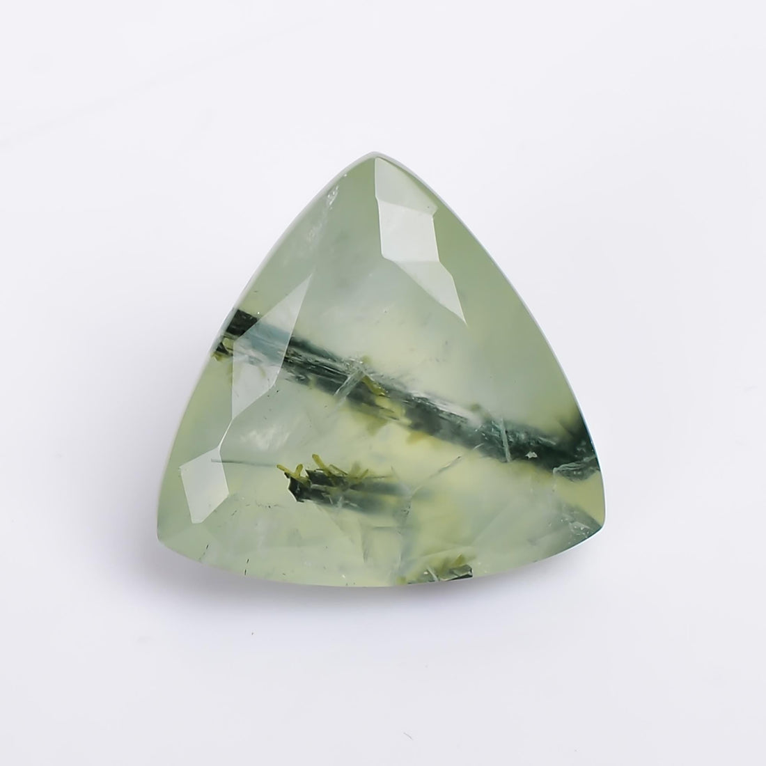 prehnite with epidote natural trillion shape cut stone loose gemstone