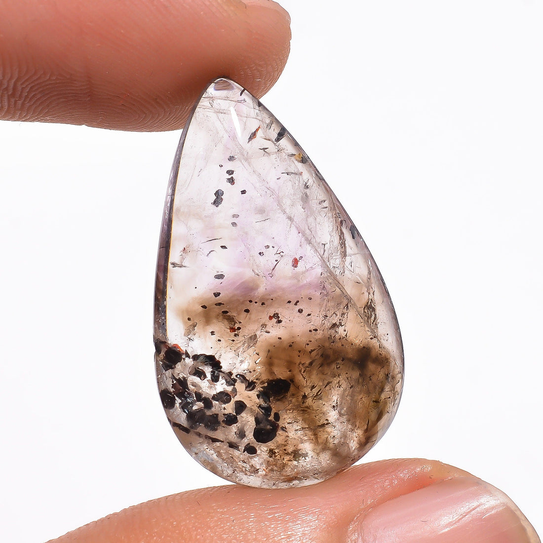 elestial smoky with many natural inclusion super seven stone pear shape cabochon loose gemstone 19 5 ct 28x17x6 mm y 2446