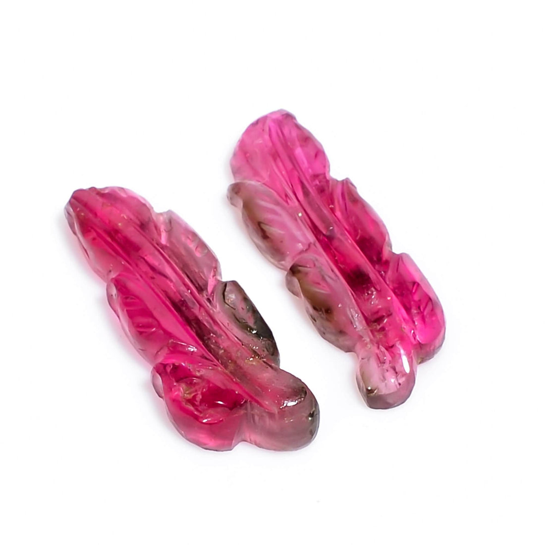natural bio tourmaline leaf shape carved loose gemstone pair