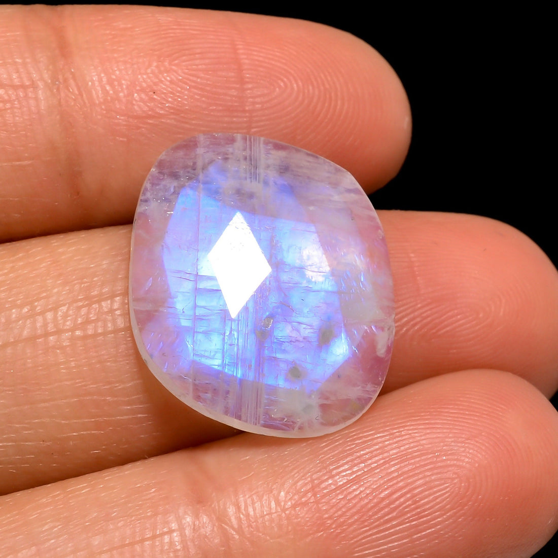 natural rainbow moonstone fancy shape facet on top loose gemstone