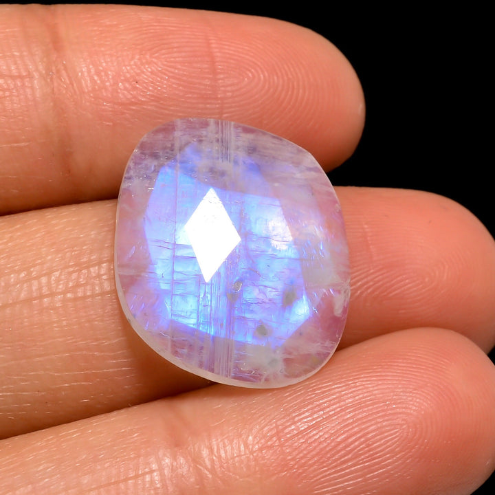 natural rainbow moonstone fancy shape facet on top loose gemstone
