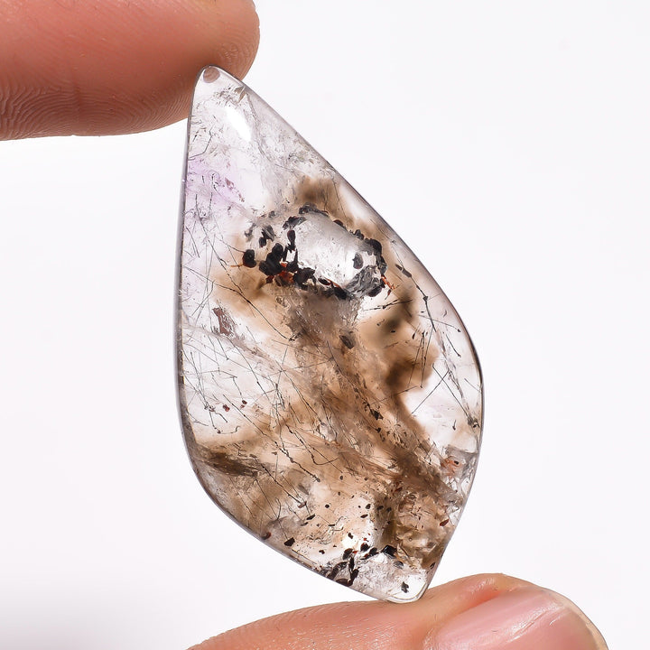 elestial smoky with mant natural inclusion super seven stone fancy shape cabochon loose gemstone 37 ct 41x22x7 mm y 2445