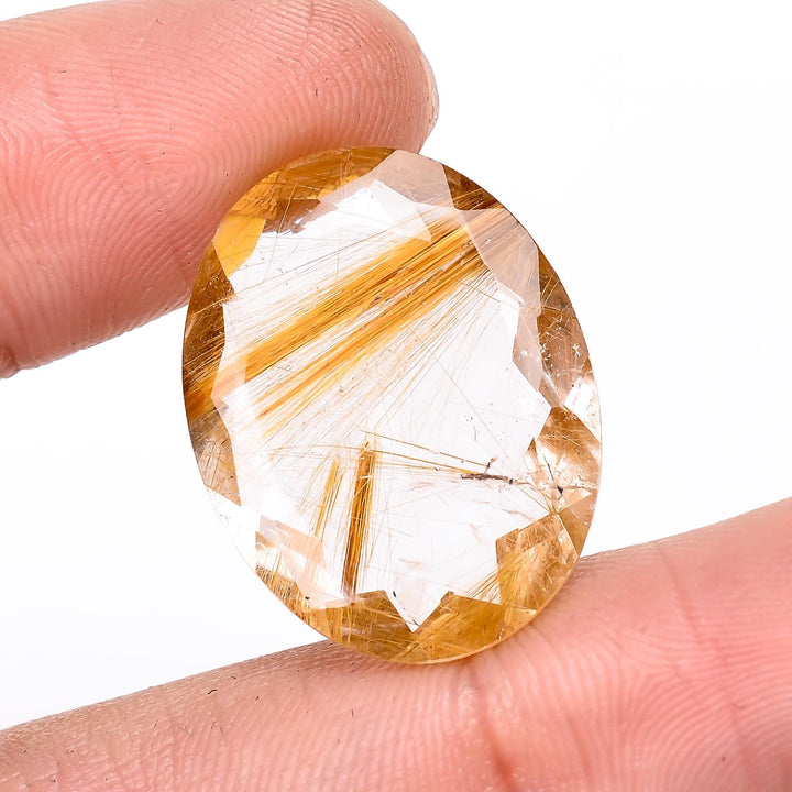 golden rutile quartz natural oval shape cut stone loose gemstone