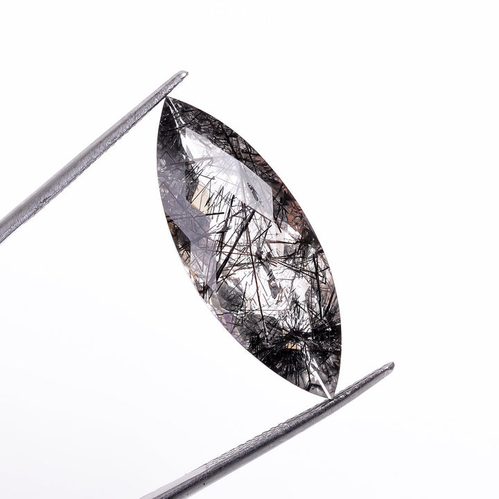 black rutile natural quartz marquise shape faceted loose gemstone