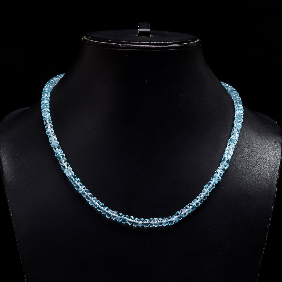 blue topaz gemstone rondelle shape faceted beads necklace