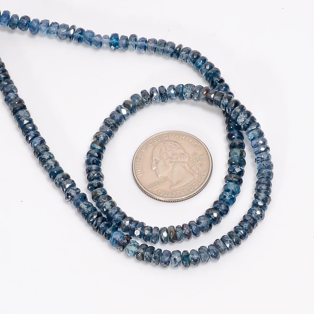 dark teal kyanite natural gemstone rondelle shape faceted 4 lines strand 16 beads 3x3 5x5 mm 569 ct yn 542