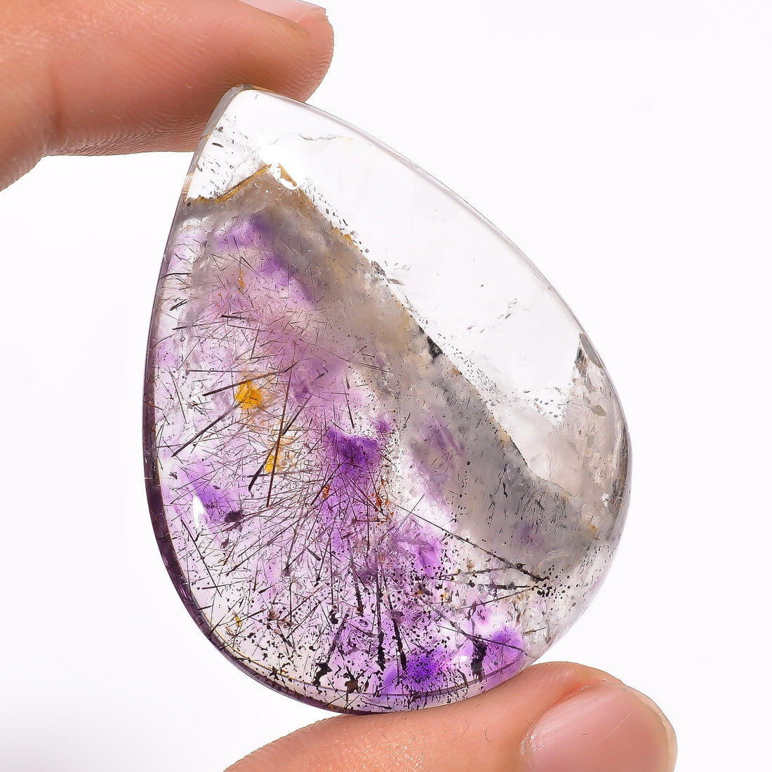 amethyst with many inclusion super seven pear shape cabochon loose gemstone