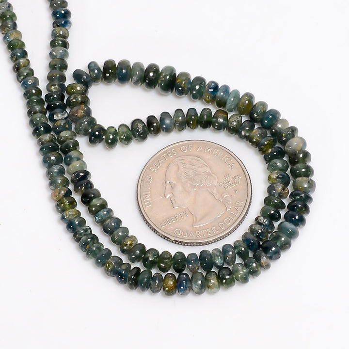 green blue tourmaline natural gemstone rondelle shape smooth 4 lines strand 16 beads 5x5x3 mm 248 ct yn 509