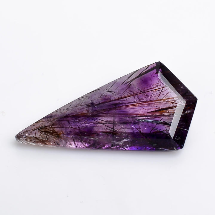 amethyst with cacoxenite natural quartz shield shape cut stone loose gemstone
