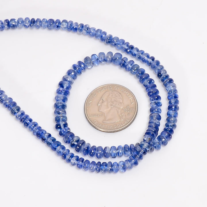 blue kyanite natural gemstone rondelle shape smooth 6 lines strand 16 beads 4x4 8x8 mm 782 ct yn 540
