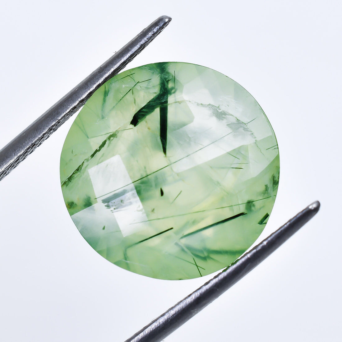 prehnite with epidote round shape faceted loose gemstone