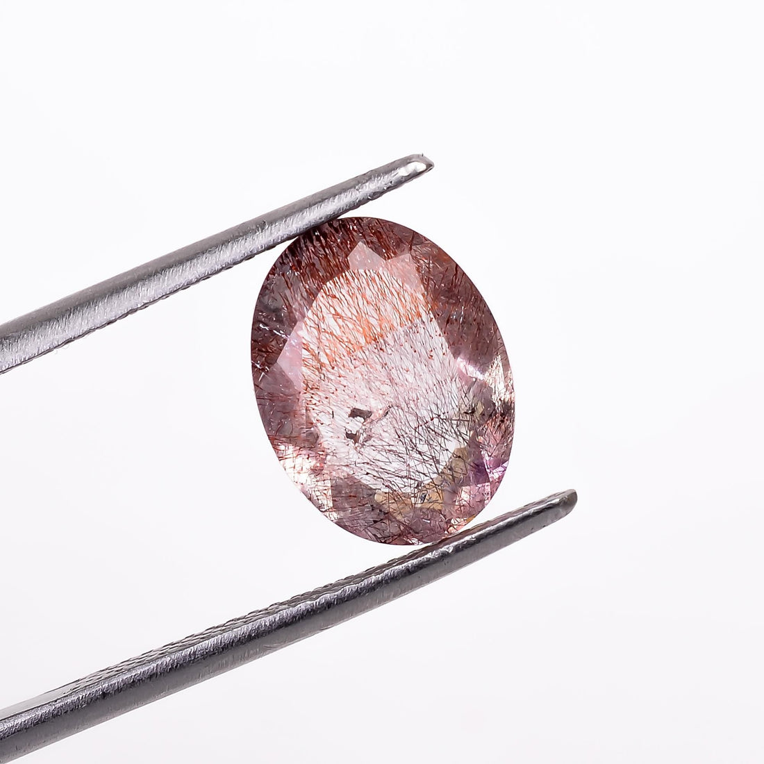 natural elestial quartz with cacoxenite lepidocrocite oval shape cut stone loose gemstone