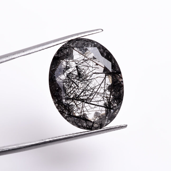 black rutile natural quartz oval shape cut stone loose gemstone