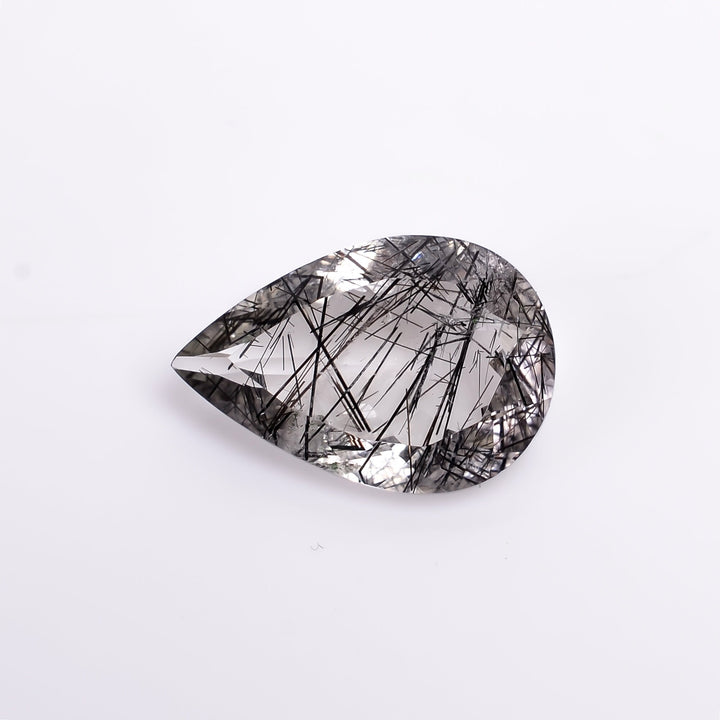 black rutile natural quartz pear shape cut stone loose gemstone