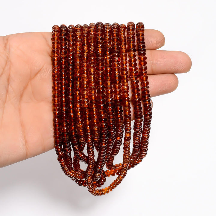 hessonite garnet natural gemstone rondelle shape smooth 6 lines strand 16 beads 4x4x3 mm 584 5 ct yn 524