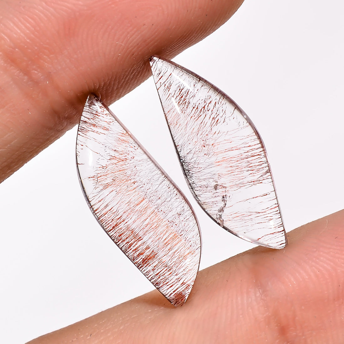 elestial quartz with lepidocrocite fancy shape cabochon natural loose gemstone pair