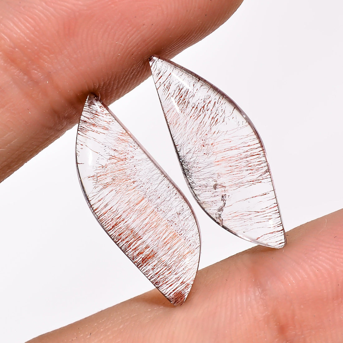 elestial quartz with lepidocrocite fancy shape cabochon natural loose gemstone pair