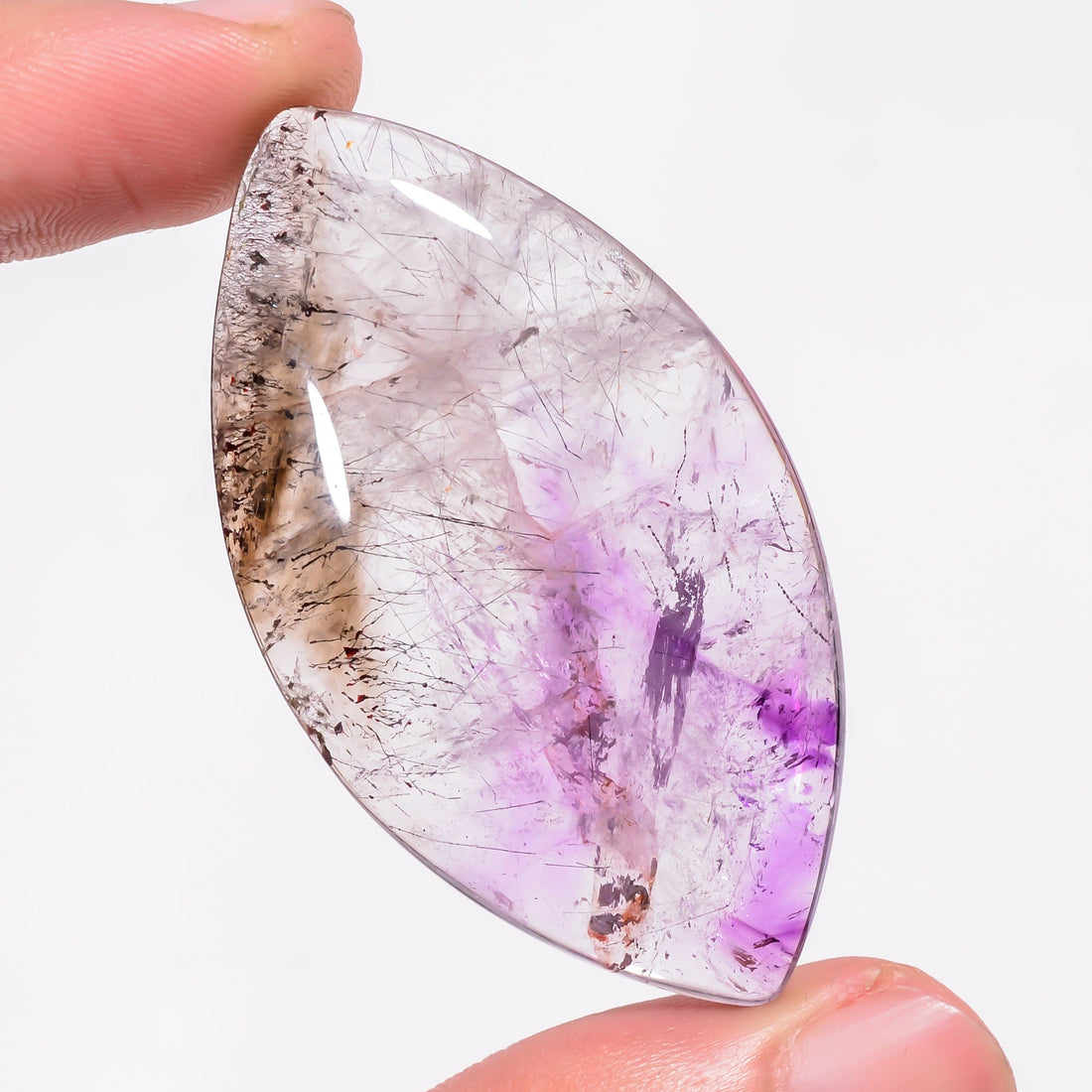 amethyst with black rutile marquise shape cabochon natural loose gemstone