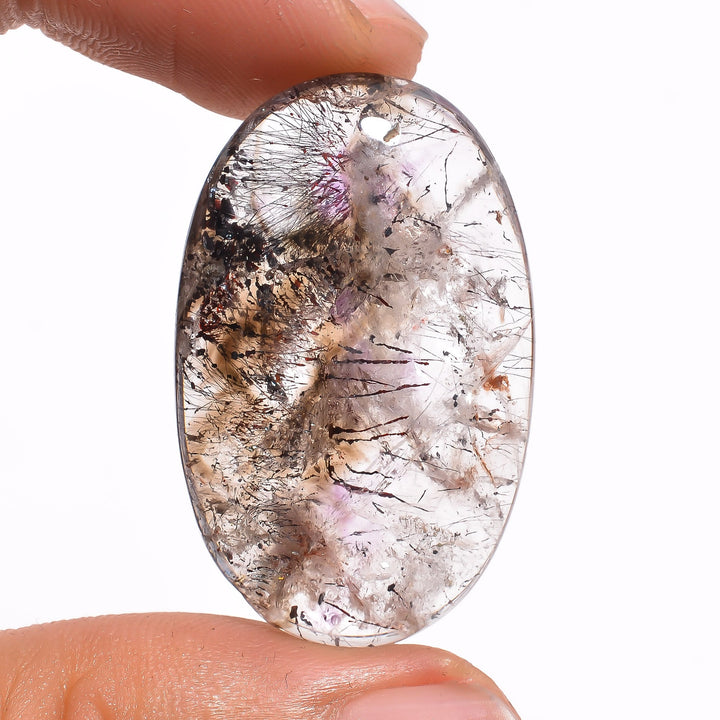 natural elestial smoky with many natural inclusion super seven stone oval shape cabochon 37 ct 34x21x6 mm y 2434