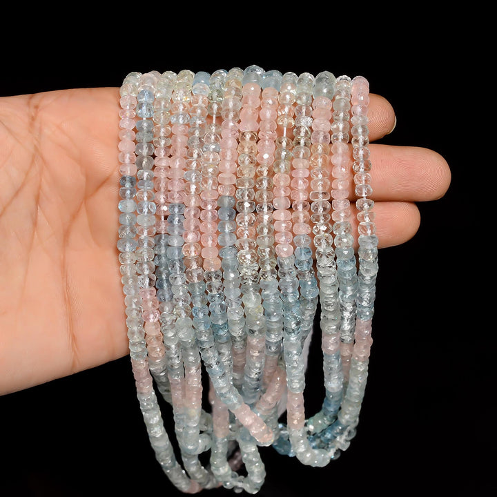multi aquamarine natural gemstone rondelle shape faceted 10 lines strand 16 beads 4x4x3 mm 746 5 ct yn 521