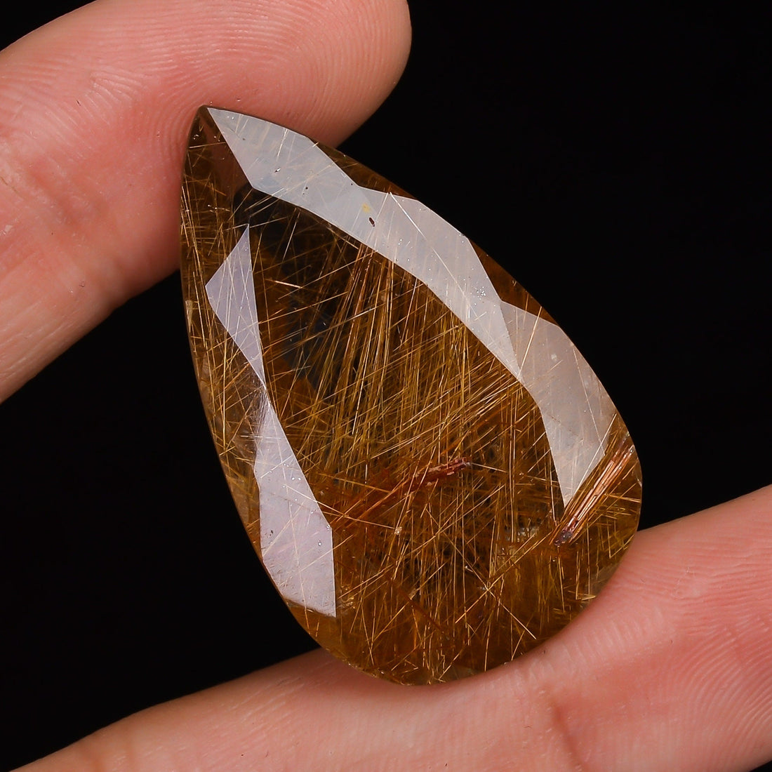 golden rutile quartz pear shape faceted natural loose gemstone