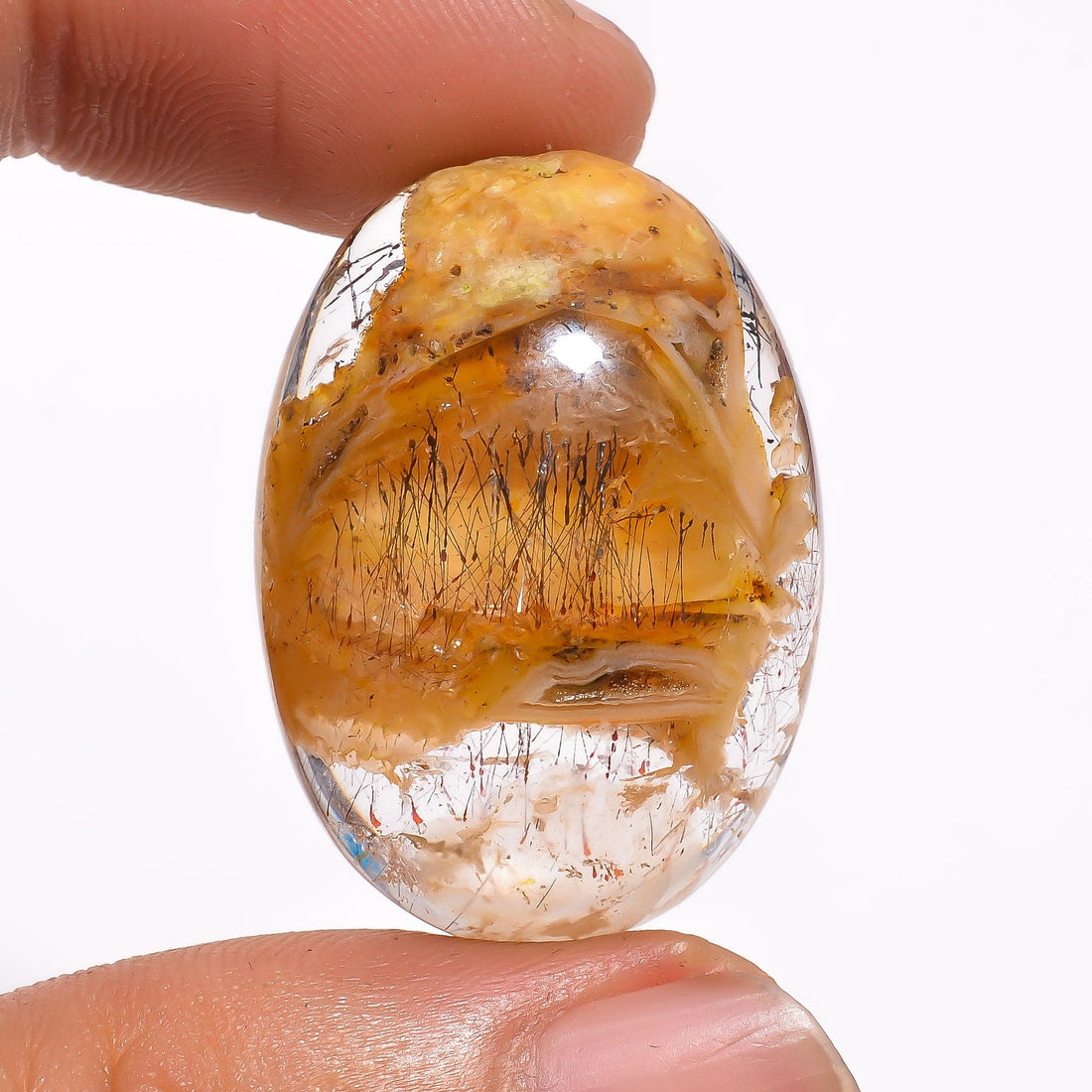 elestial quartz with many natural inclusion super seven oval shape cabochon loose gemstone 44 5 ct 30x21x10 mm y 2457