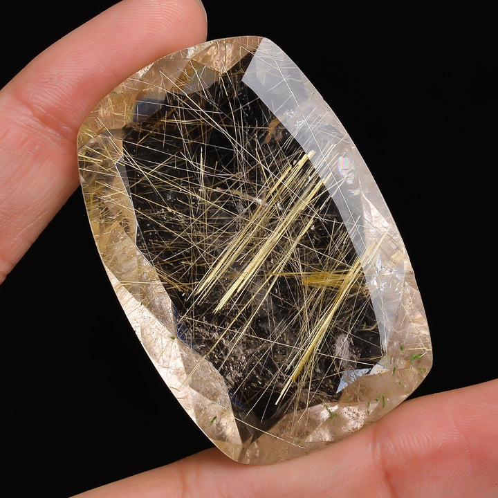 golden rutile quartz radiant shape cut stone natural loose gemstone