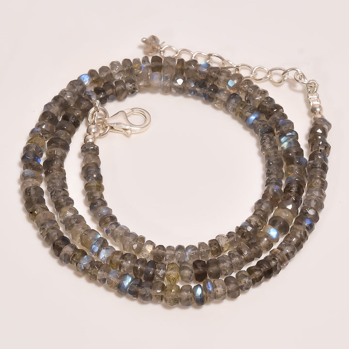 labradorite natural gemstone rondelle shape faceted beads necklace