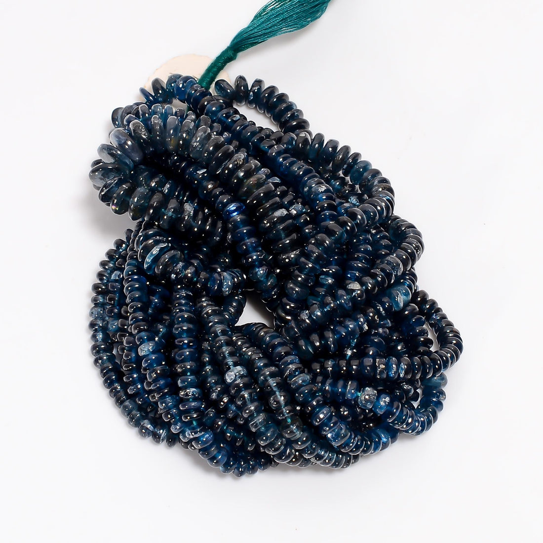 teal kyanite natural gemstone rondelle shape smooth 8 lines strand 16 beads 4x4 8x8 mm 1222 5 ct yn 539