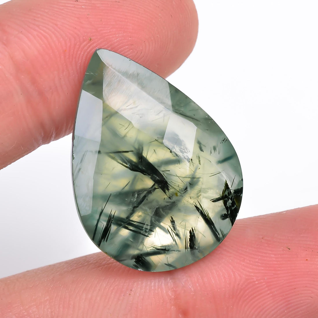 prehnite with epidote natural pear shape faceted loose gemstone