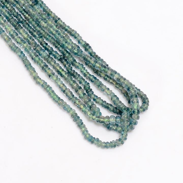 neon blue tourmaline natural gemstone rondelle shape smooth 4 lines strand 16 beads 3x3x2 mm 140 5 ct yn 518