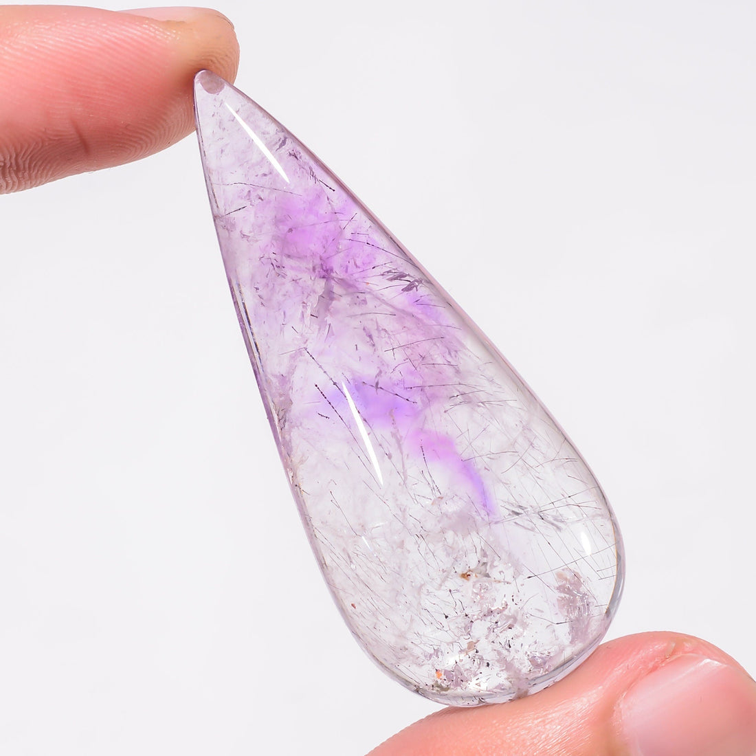 amethyst with black rutile pear shape cabochon natural loose gemstone