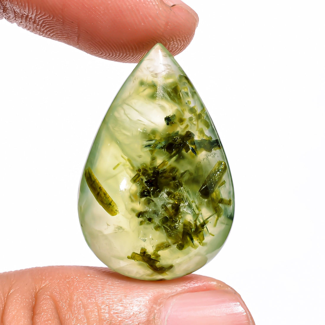 prehnite with epidote pear shape cabochon loose gemstone