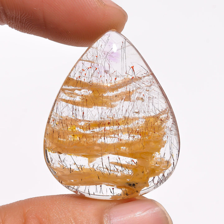 elestial quartz with many natural inclusion pear shape cabochon loose gemstone
