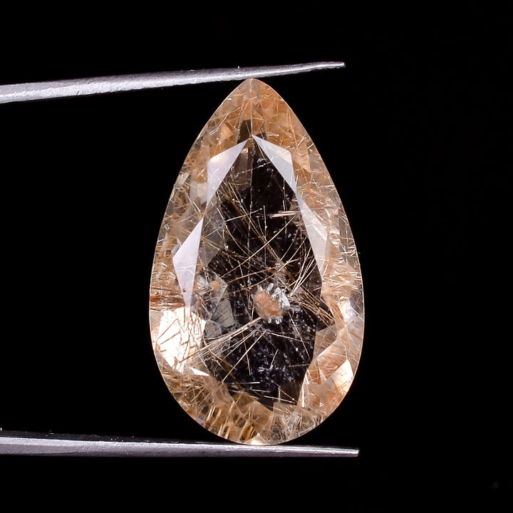 golden rutile quartz pear shape cut stone loose gemstone