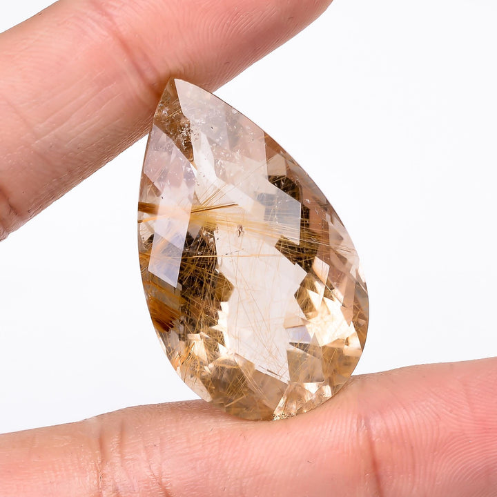 golden rutile quartz natural pear shape faceted loose gemstone