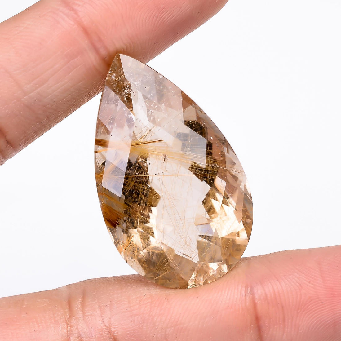 golden rutile quartz natural pear shape faceted loose gemstone