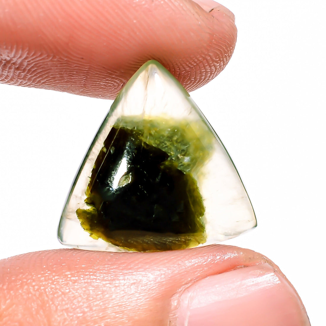 prehnite with epidote triangle shape cabochon loose gemstone