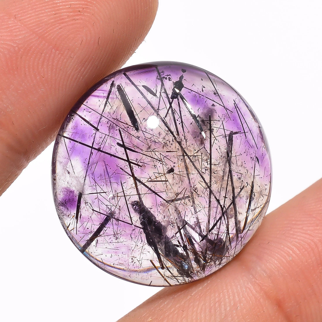 natural black rutile in amethyst super seven round shape cabochon loose gemstone