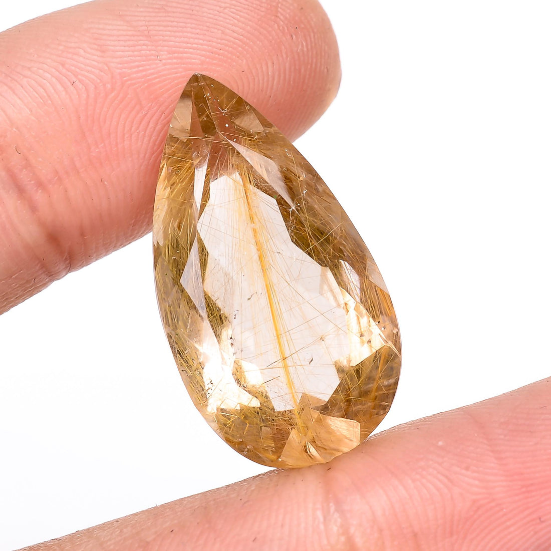 golden rutile quartz natural pear shape cut stone loose gemstone